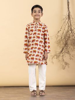 Readiprint - Straight Style Cotton Fabric Beige Kurta And Pyjama
