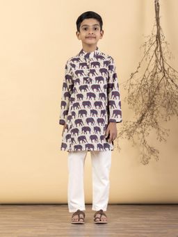 Readiprint - Straight Style Cotton Fabric Beige Kurta And Pyjama