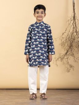 Readiprint - Straight Style Cotton Fabric Blue Kurta And Pyjama