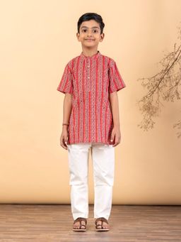 Readiprint - Straight Style Cotton Fabric Red Kurta And Pyjama