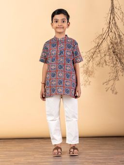Readiprint - Straight Style Cotton Fabric Blue Kurta And Pyjama