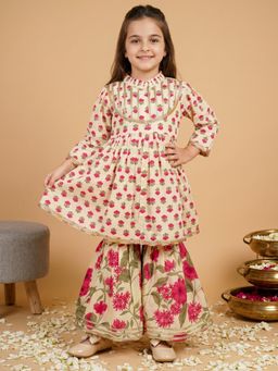 Readiprint - Peplum Style Cotton Fabric Beige Color Kurti With Sharara