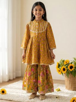 Readiprint - Peplum Style Cotton Fabric Mustard Color Kurti With Sharara