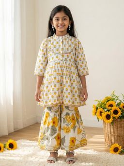 Readiprint - Peplum Style Cotton Fabric Cream Color Kurti With Sharara