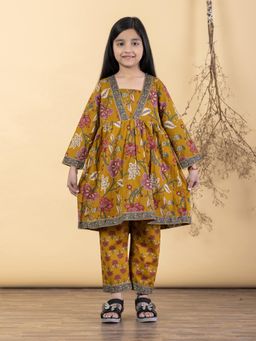 Readiprint - Peplum Style Cotton Fabric Mustard Kurta With Pant