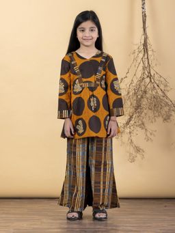 Readiprint - Peplum Style Cotton Fabric Mustard Kurta With Palazzo