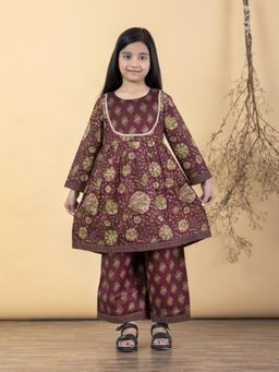 Readiprint - Peplum Style Cotton Fabric Maroon Kurta With Palazzo