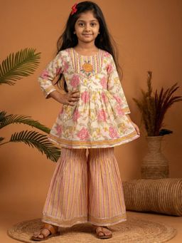Readiprint - Peplum Style Cotton Fabric Multi-Color Kurti And Sharara