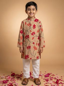 Readiprint - Straight Style Cotton Fabric Beige Kurta And Pyjama