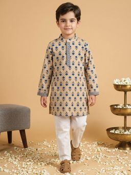 Readiprint - Straight Style Cotton Fabric Beige Kurta And Pyjama