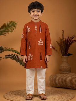 Readiprint - Straight Style Cotton Fabric Rust Kurta And Pyjama