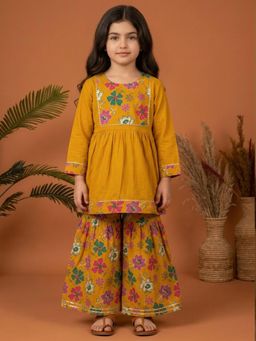 Readiprint - Peplum Style Cotton Fabric Yellow Kurti And Sharara