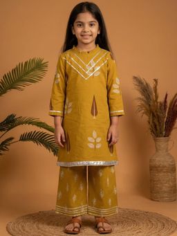 Readiprint - A Line Style Cotton Fabric Yellow Color Kurti With Palazzo