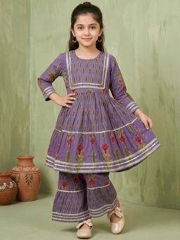 Readiprint - Peplum Style Cotton Fabric Violet Color Kurti With Sharara