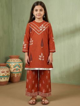 Readiprint - A Line Style Cotton Fabric Rust Color Kurti With Palazzo