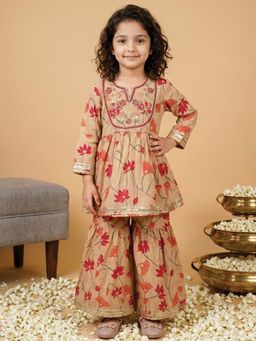 Readiprint - Peplum Style Cotton Fabric Pink Color Kurti With Sharara