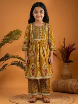 Readiprint - Peplum Style Cotton Fabric Mustard Kurti And Pant