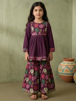 Readiprint - Peplum Style Cotton Fabric Purple Kurti And Sharara