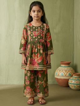Readiprint - Peplum Style Cotton Fabric Olive Kurti And Palazzo