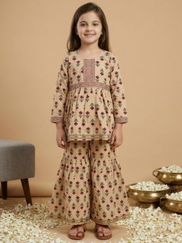 Readiprint - Peplum Style Cotton Fabric Beige Color Kurti With Sharara