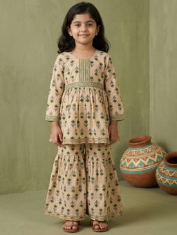 Readiprint - Peplum Style Cotton Fabric Beige Color Kurti With Sharara