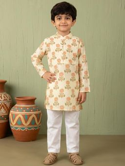 Readiprint - Straight Style Cotton Fabric Cream Kurta And Pyjama