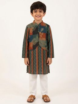Readiprint - Straight Style Cotton Fabric Multi Kurta And Pyjama With Nehru Jacket