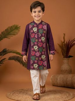 Readiprint - Straight Style Cotton Fabric Purple Kurta And Pyjama