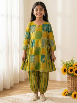 Readiprint - Peplum Style Cotton Fabric Yellow Color Kurti With Patiala