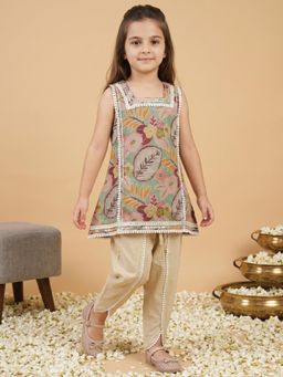 Readiprint - A Line Style Kota Doria Silk Fabric Multi-Color Kurti With Dhoti Pant