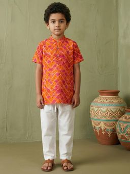 Readiprint - Straight Style Cotton Fabric Orange Kurta And Pyjama