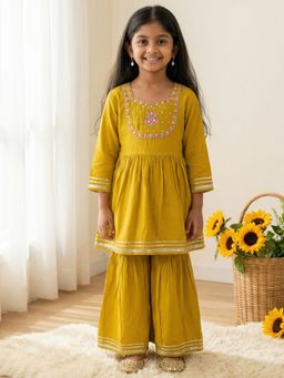 Readiprint - Peplum Style Roman Silk Fabric Yellow Color Kurti With Sharara