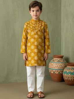 Readiprint - Straight Style Cotton Fabric Yellow Kurta And Pyjama