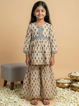 Readiprint - Peplum Style Cotton Fabric Beige Color Kurti With Sharara
