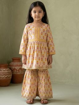 Readiprint - Peplum Style Cotton Fabric Beige Color Kurti With Sharara