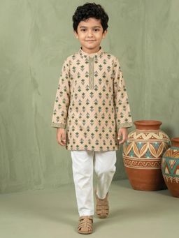 Readiprint - Straight Style Cotton Fabric Beige and Beige Kurta And Pyjama