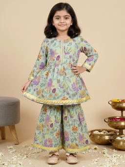 Readiprint - Peplum Style Cotton Fabric Sea Green Color Kurti With Sharara