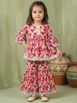 Readiprint - Peplum Style Silk Chiffon Fabric Purple Color Kurti With Sharara