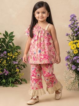 Readiprint - A Line Style Rayon Fabric Pink Color Kurti With Pant