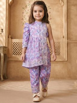 Readiprint - Straight Style Silk Chiffon Fabric Lavender Color Kurti With Pant