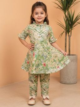 Readiprint - A Line Style Viscose Rayon Fabric Green Color Anarkali Kurti