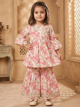 Readiprint - A Line Style Silk Blend Fabric Pink Color Kurti With Sharara