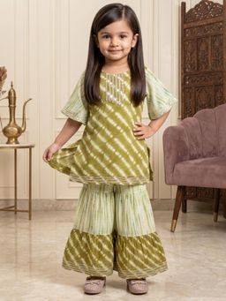 Readiprint - Straight Style Silk Fabric Green Color Kurti With Sharara