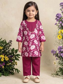 Readiprint - Straight Style Cotton Fabric Violet Color Kurti With Pant