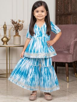 Readiprint - Peplum Style Cotton Fabric Blue Color Kurti With Sharara