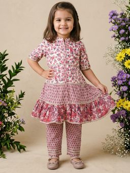 Readiprint - Peplum Style Cotton Fabric Pink Color Kurti With Pant