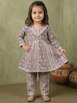 Readiprint - A-Line Style Cotton Fabric Purple Color Anarkali Kurti With Pant