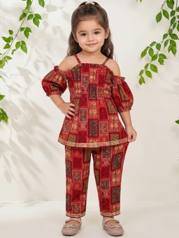 Readiprint - Straight Style Viscose Rayon Fabric Maroon Color Kurti With Pant