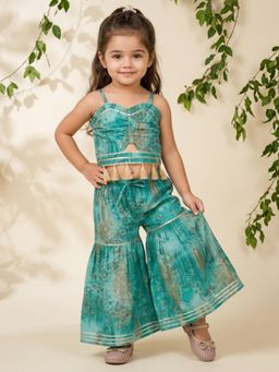 Readiprint - Straight Style Cotton Fabric Turquoise Blue Color Top With Sharara