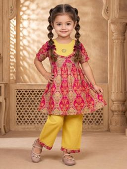 Readiprint - Peplum Style Cotton Fabric Pink Color Kurti With Pant